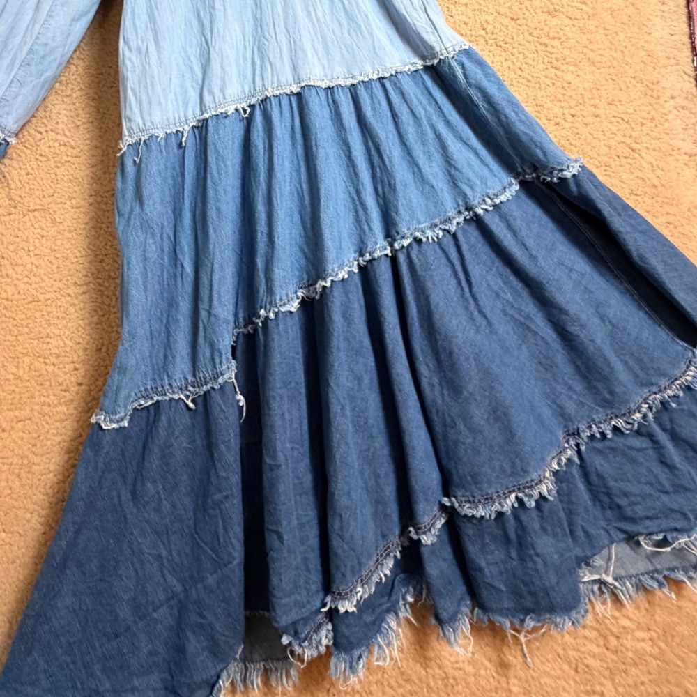 Free People We The Free Dreamscape Tiered Denim Wide Leg Jeans 33 - Picture 10 of 16